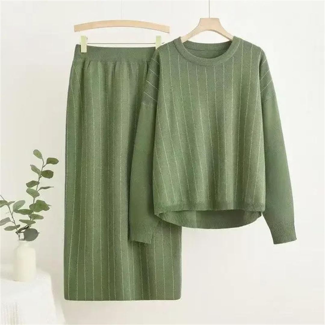 Women O-Neck S Sweater Pullover Tops Korean High Waist Skirts Outfit Knitted 2 Piece Sets