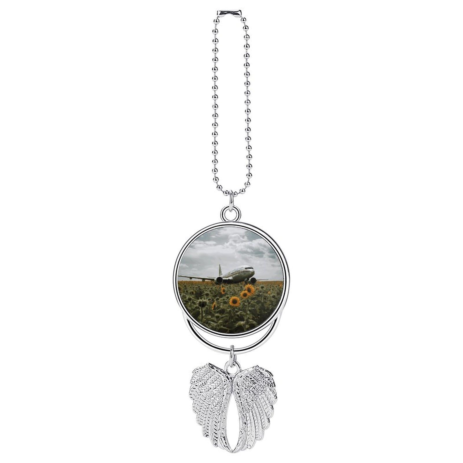 Plane Flies to Sunflower Field Car Charm Alloy Car Rear View Mirrors Hanging Ornaments Stylish Car Pendant Funny Auto Hanging Accessories Car Hanging Ornaments Gift for Women Men
