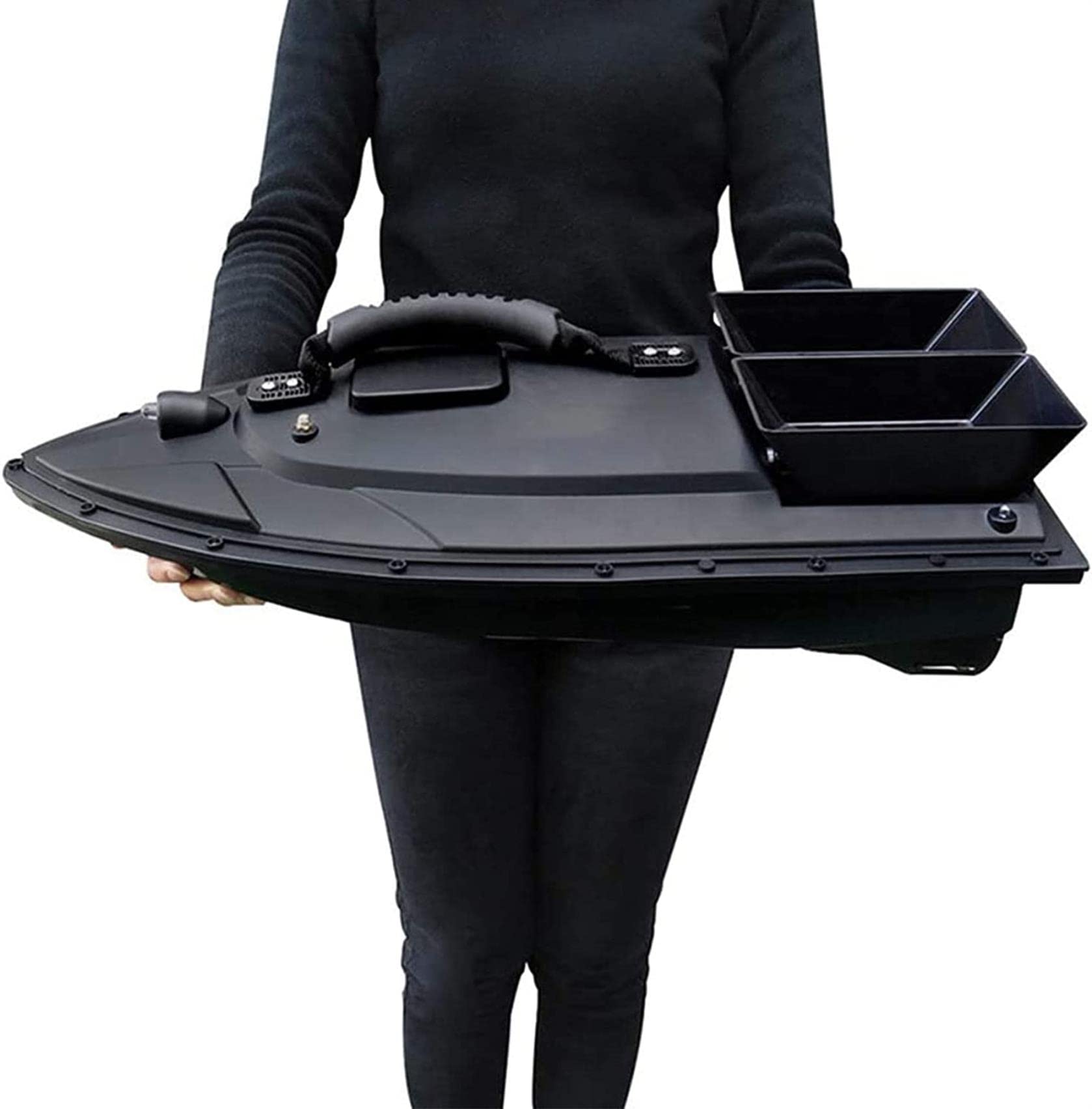 Barco de Cebo de Pesca, buscador de Pescado de Botes de Cebo con Accesorios de Pesca de Pesca de Doble Motor Regalos de Pesca para Hombres, Negro