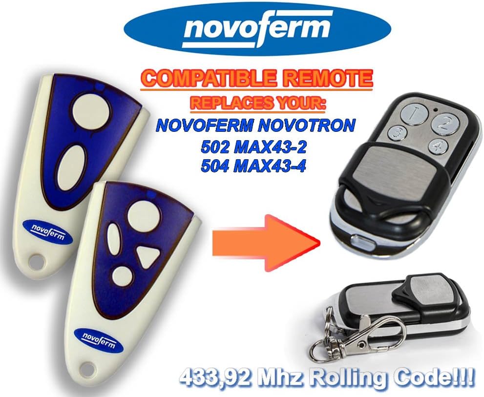 NOVOFERM NOVOTRON 502 MAX43-2, 504 MAX43-4 compatible remote control replacement transmitter, 433.92Mhz rolling code keyfob