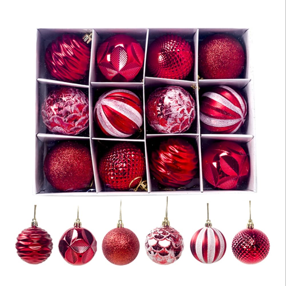 Fingermall Red Christmas Baubles, 12Pcs Glass Ornaments, Classic Style, Perfect For Christmas, Wedding, Engagement, Anniversary