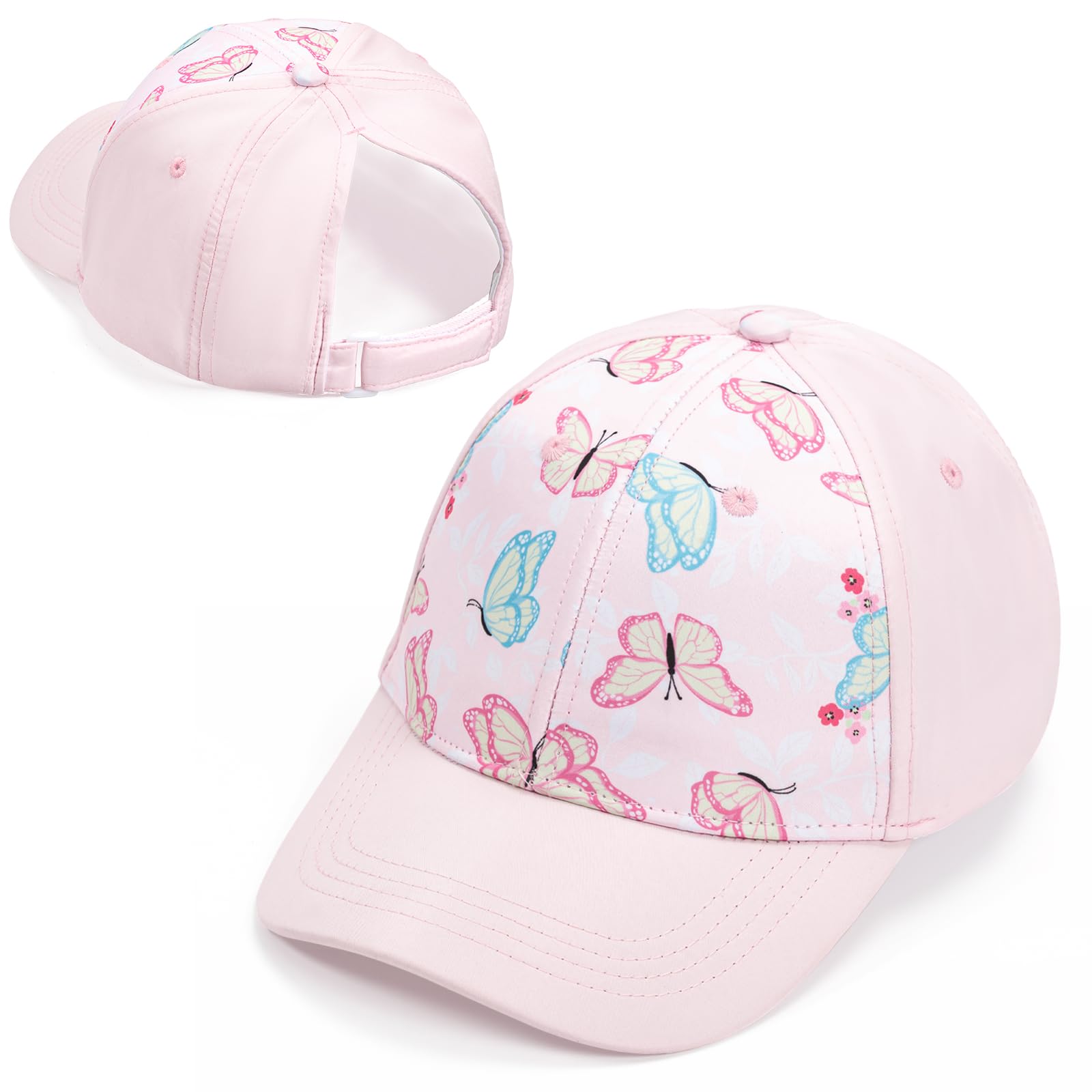 Gorra Niña para 6-8 Años, Béisbol Visera con Agujero para Coleta, Ajustable, Protección Solar UV, Gorro Trucker Verano Primavera 53CM – Regalo para Niñas