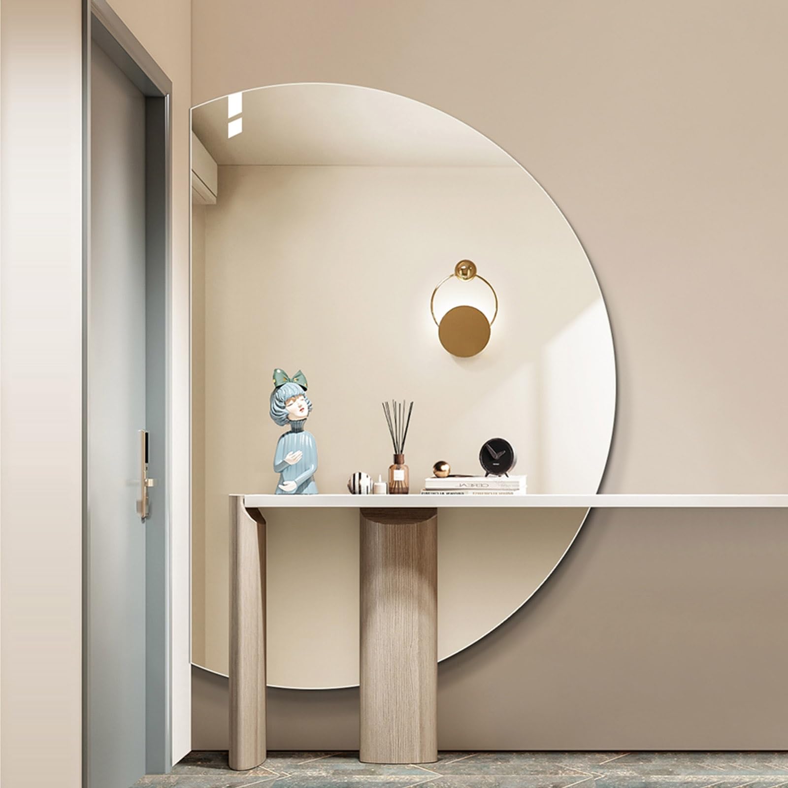 SXFSDOU Dimmable Bathroom Mirror with 3 Colors Light, Frameless Half Moon Decorative Wall Touch Switch, Smart Anti-Fog Explosion-Proof(Left Cut,120x80cm/47x32in)