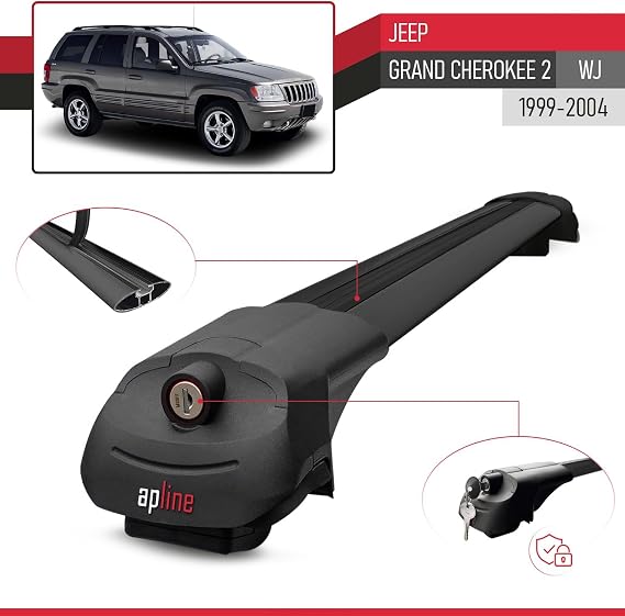 Jeep Grand Cherokee 2 (WJ) 1999-2004 Arası ile Uyumlu ACE-1 Ara Atkı Tavan Barı Siyah 2 Adet