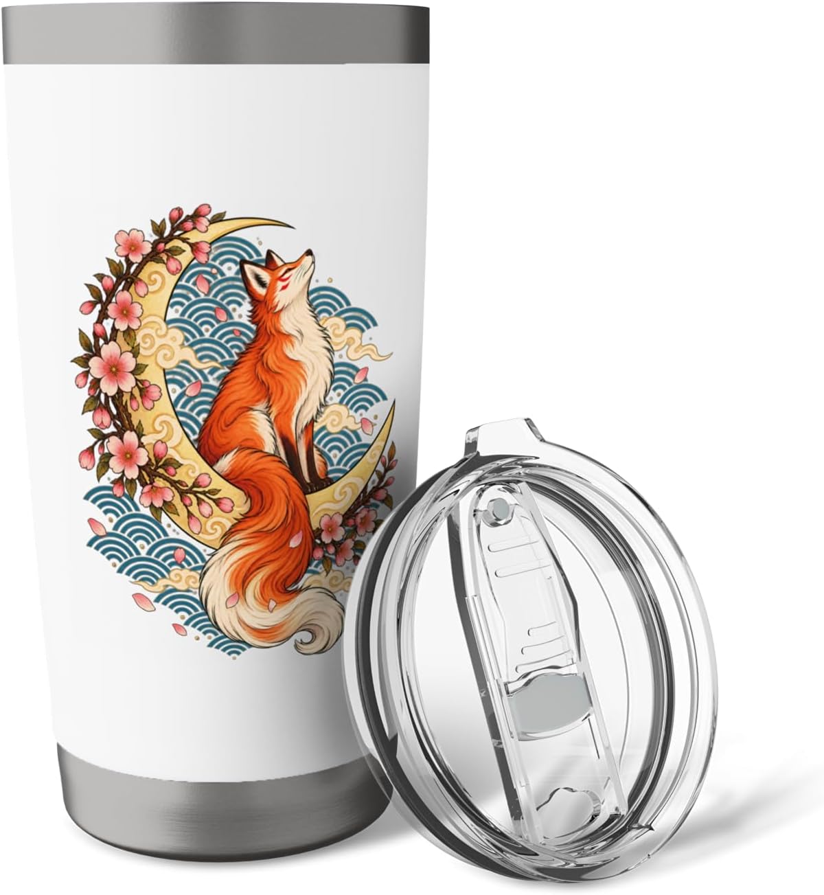 Japanese Fox Kitsune Cherry Blossoms Stainless Steel Insulated Tumbler image 5