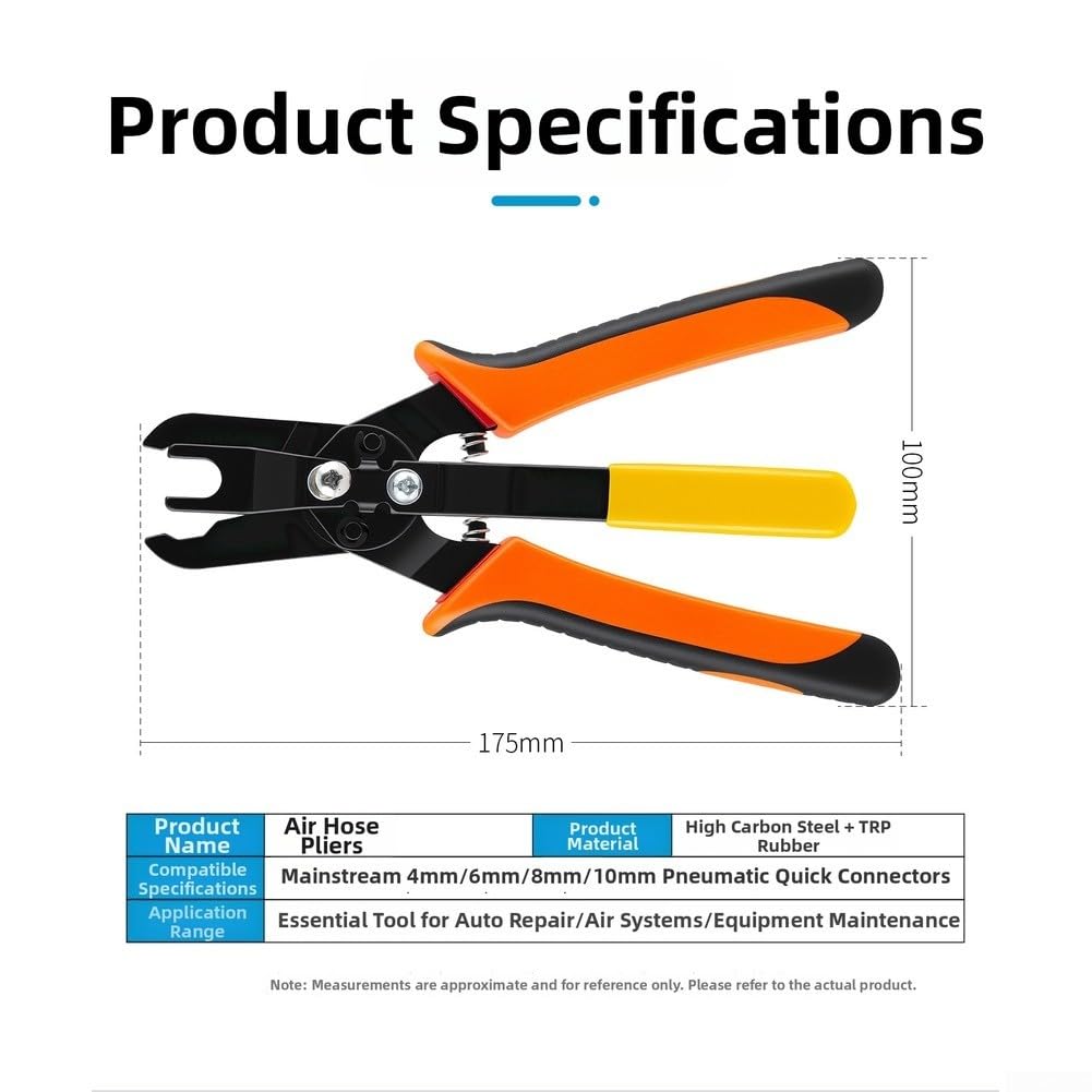 Yuanpgky Pince à tuyau d'air pneumatique avec libération rapide pour raccords de 4 mm, 6 mm, 8 mm, 10 mm, corps en acier à haute teneur en carbone pour réparation automobile et applications d'atelier