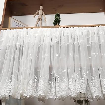 Amazon カフェカーテン 丈60cm 窓用 カーテン おしゃれ 間仕切り キッチン カフェ レースカーテン 花柄 暖簾 刺繍 目隠し 洋式 ストライプ 地中海風 暖簾 田園風 喫茶店 洗面所 出窓 フリル モダン インテリア トイレ パウダールーム シンプル 可愛い 遮熱 ドアー