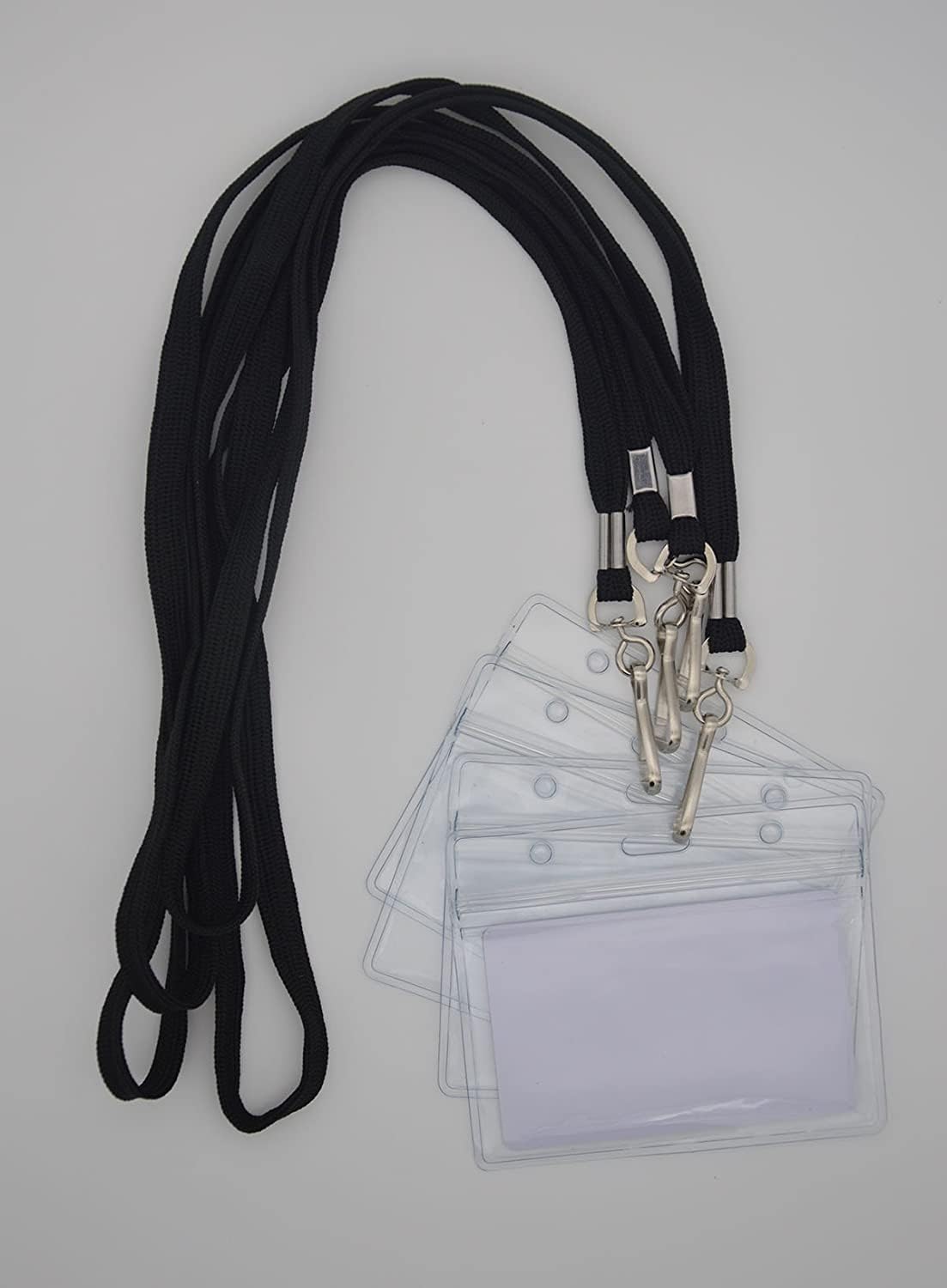 100 Stück transparente horizontale Namensschilder, Ausweishalter mit Umhängeband, für Schüler, Mitarbeiter, Pflegekräfte,schwarz, horizontal,10 x 8,5 cm