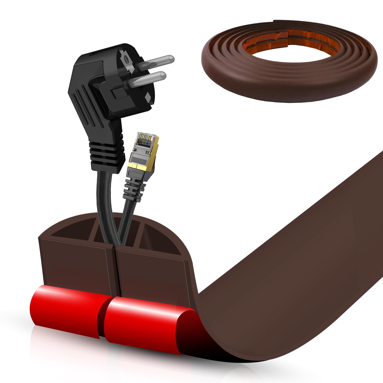 Floor Cord Cover Self Adhesive Cord Hider,10FT Cable Management, Extension Strip Protector for Wires, Prevent Cable Trips for Offices, Gyms, Exhibitions Cavity:0.51"(W) x 0.3"(H) Coffee