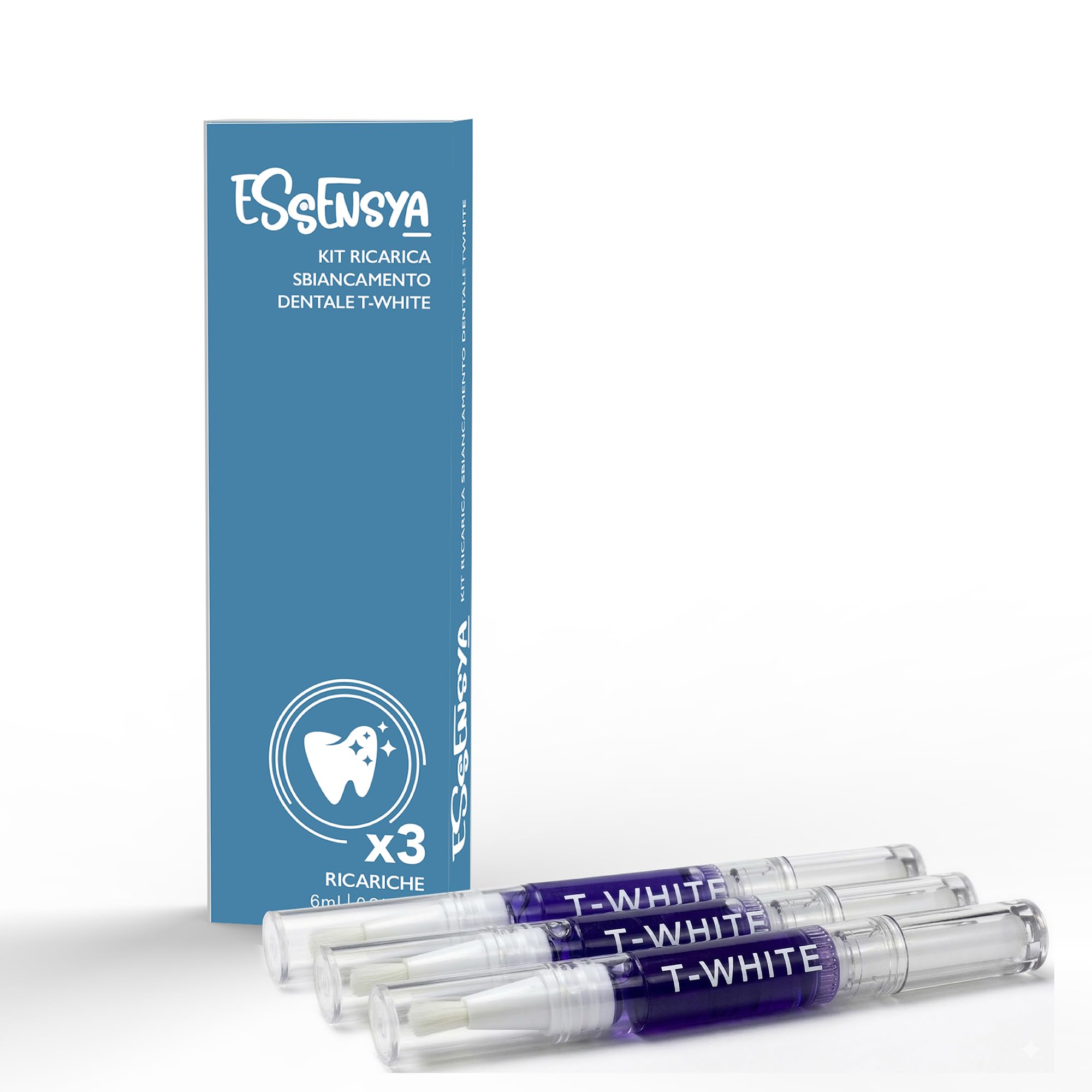 T-White - Ricarica Sbiancante Denti Professionale - 3 Gel Sbiancanti con Pennello Applicatore - Denti Bianchi in 16 Minuti - Sicuro per lo Smalto