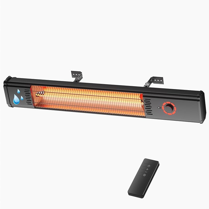 Outdoor Heater for Patio 1500W, 8H Timer, Waterproof, Infrared Electric Wall-Mounted Patio Heater, 8 Levels Heating for Garage Backyard Black