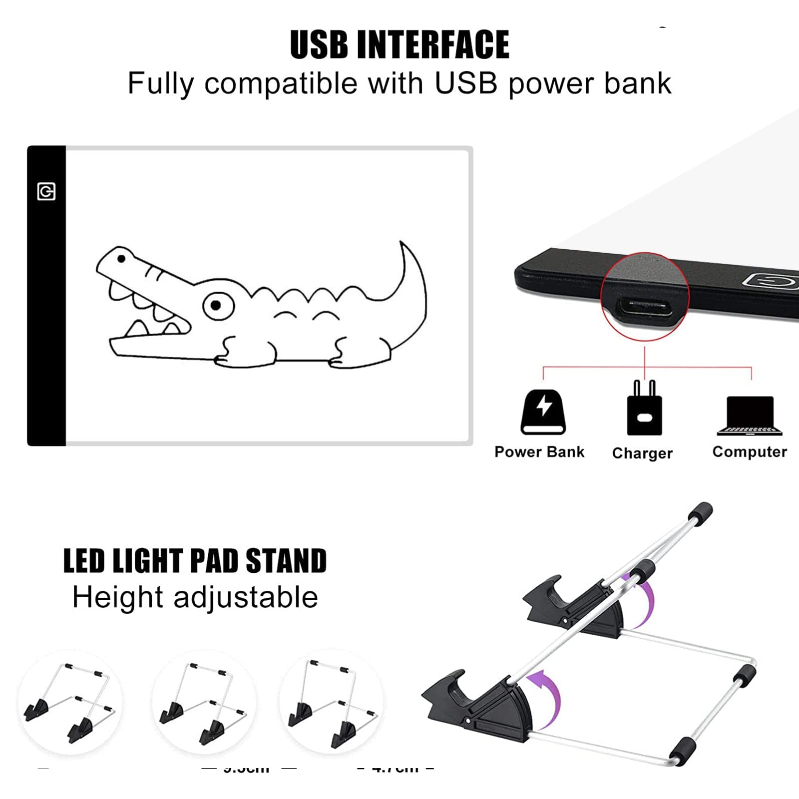 JOYBOY Tavoletta Luminosa,A4 LED Light Pad,LED Light Pad for diamond painting,A4 Tracing Light Box per Disegno,Artisti,Animazione,Abbozzare(con cavo USB)