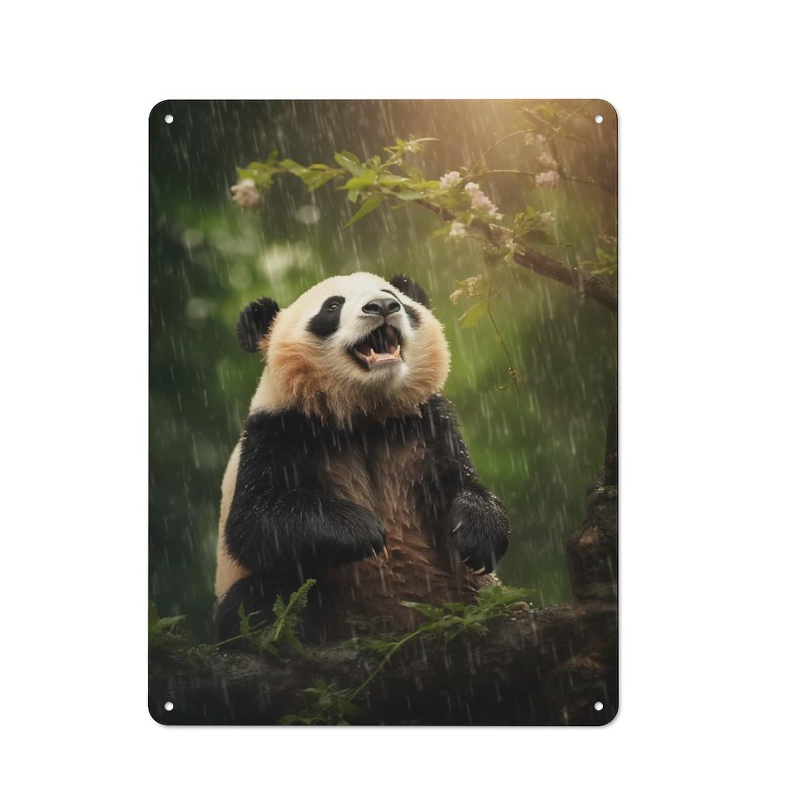 Junmoney Style-19 Panda In Rain Rustic Metal Plaque 40X30cm For Living Room Wall, Suited To Home Wall Decor Collectors