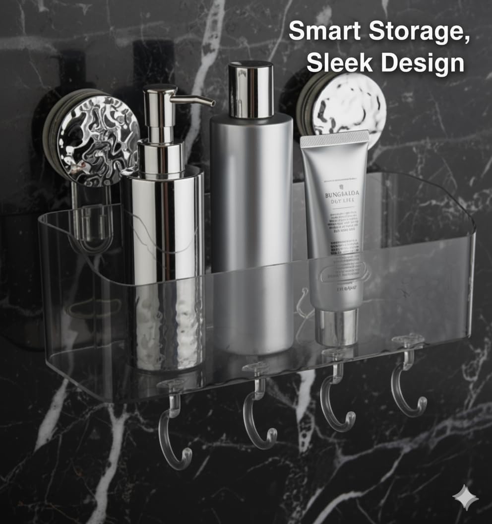 HOME&I Suction Cup Shower Caddy and Toothbrush Holder for Bathroom & Shower, Drill-Free Toothpaste, and Razor Organizer, Removable Wall Mount Storage Caddy, Waterproof & Reusable Self-Draining Rack Shower Caddy – 1 Pack