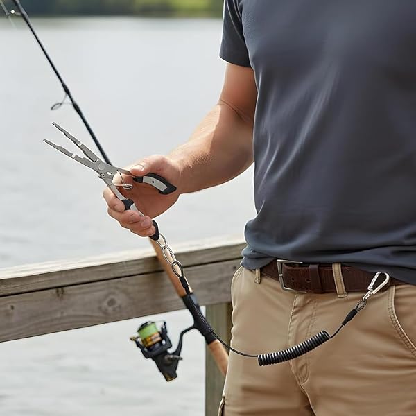 Pince de Pêche Multifonction en Acier Inoxydable avec Coupe-Fil et Cordon de Sécurité, pour Pêche en Mer, Rivière et Lac - 4