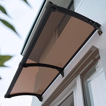 Modern Polycarbonate Front Door Canopy Patio Awning Canopy,Outdoor Polycarbonate Cover Door Canopy,with Aluminium Frame,Impact Resistance 661lbs,5 Colors Available Brown,32"x47"