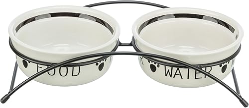 Miniatura 3 de Trixie Eat on Feet - Juego de dos cuencos de cerámica para perros, 0.6 litros, color blanco y negro