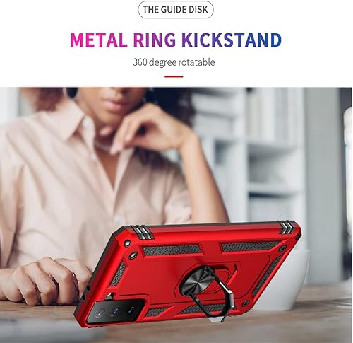 Miniatura 10 de Funda para Galaxy S21 Plus 5GS21+ SM-G996U con protector de pantalla de vidrio templado, grado militar magnético para Samsung Galaxy S21 Plus (rojo)