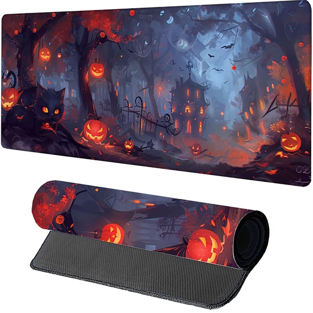 Excel Shortcut-Tasten-Mauspad - erweitertes großes 1200 x 600mm XL-Spickzettel-Gaming-Mauspad | PC-Büro-Tabellenkalkulation-Tastaturmatte | rutschfeste genähte Kante Schwarz Katze