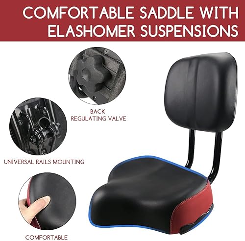 Miniatura 4 de Sencen - Asiento de bicicleta cómodo de repuesto de gran tamaño, cómodo sillín de bicicleta, cojín acolchado de espuma viscoelástica ancha, ajuste