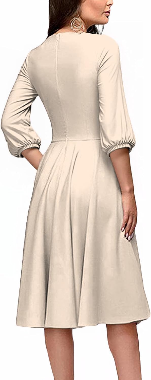 FENJAR Women's Formal Dresses Casual Wedding Guest Church Work Elegance Audrey Hepburn Style A-line Midi Dress - Image 2