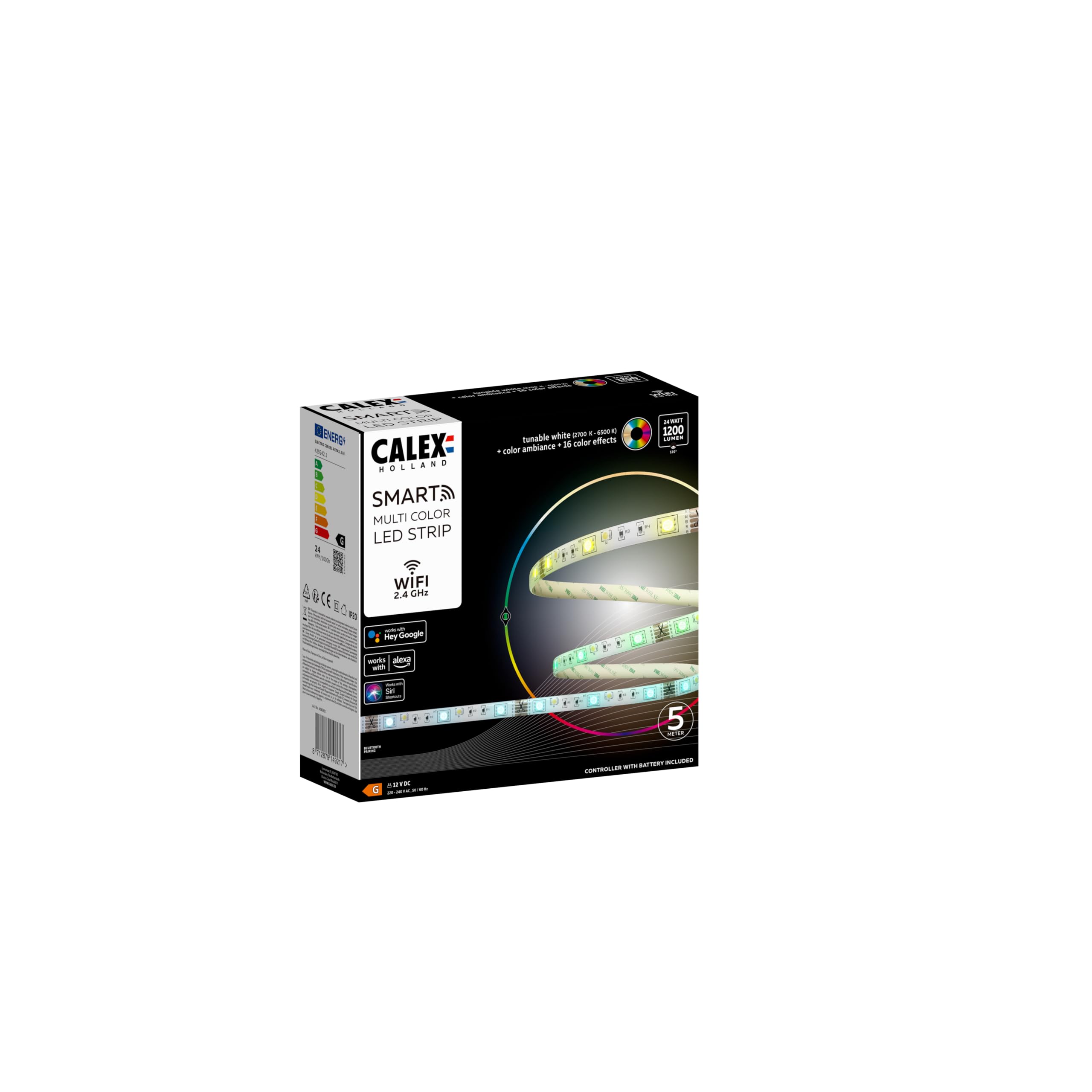 Calex Smart LED Strip, Streifen 5m Mit App und Kompatibel Alexa Sprachsteuerung, WLAN Lichtband Wasserdicht, Dimmbar