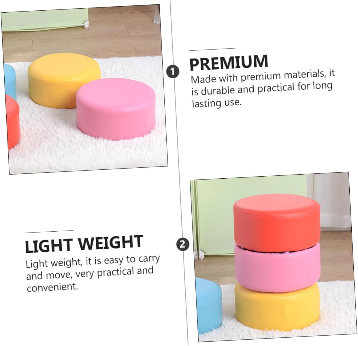 ibasenice Non-Slip Pink Leather Footstool Step Stool, Lightweight Hand Washing Stool, Small Round Seat for Bathroom and Bedroom, 28x28x13cm