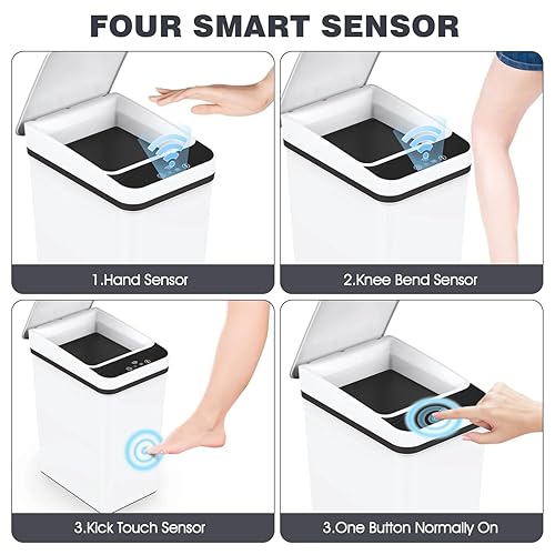 Miniatura 2 de iBigLY Paquete de 2 basureros de baño con tapa automática, 2.2 galones y 4 galones sin contacto, cubo de basura inteligente con sensor de