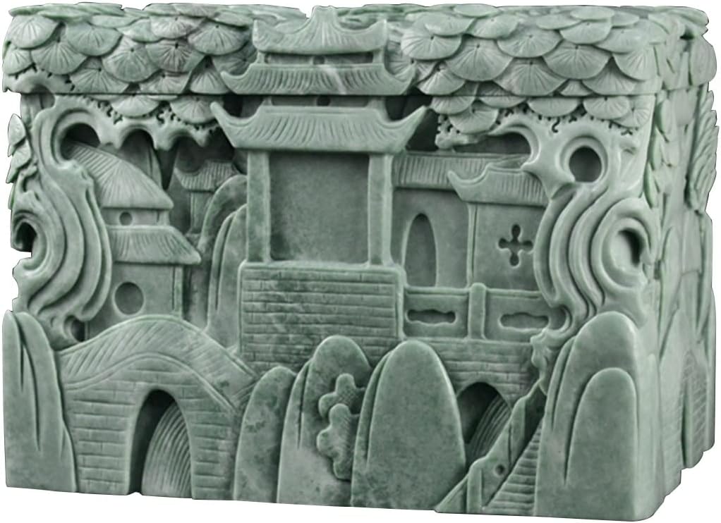 Urn For Ashes For Humans Elegant Holy Fairyland Palace For Men And Women Columbarium, Hand-carved Lushan Green Jade Ash Box, Cemetery Souvenirs (Color : Green, Size : 35 * 24 * 25cm)