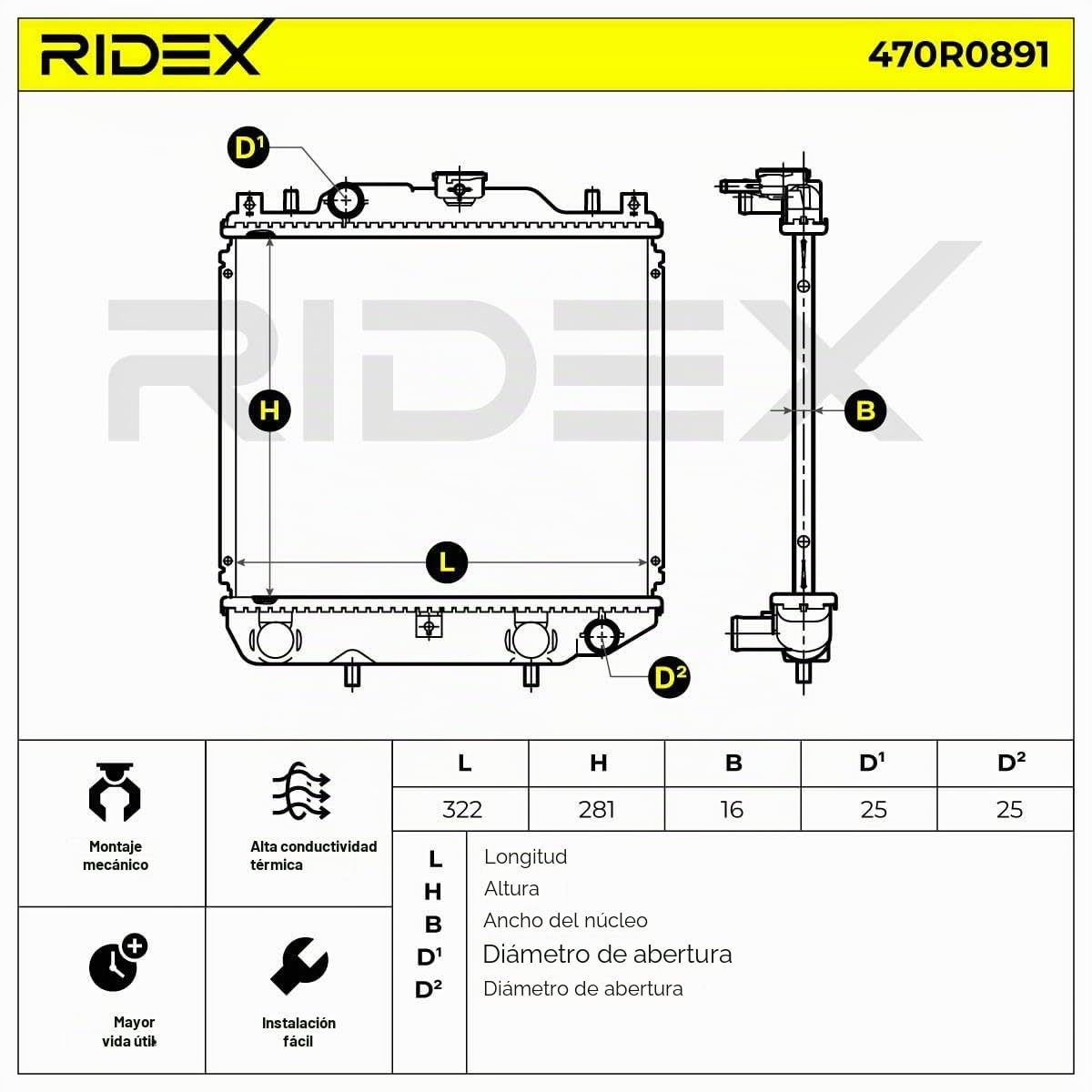 RIDEX 470R0891 Radiador refrigeración del motor Compatible con AIXAM 400 Hatchback