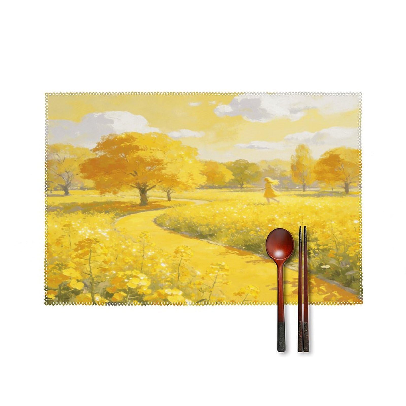 Yellow Placemats Washable Canvas Place Mats Decoration Placemat for Dining Table Easy to Clean Tables Mat Set of 6 for Kitchen Dining Room Coffee Table