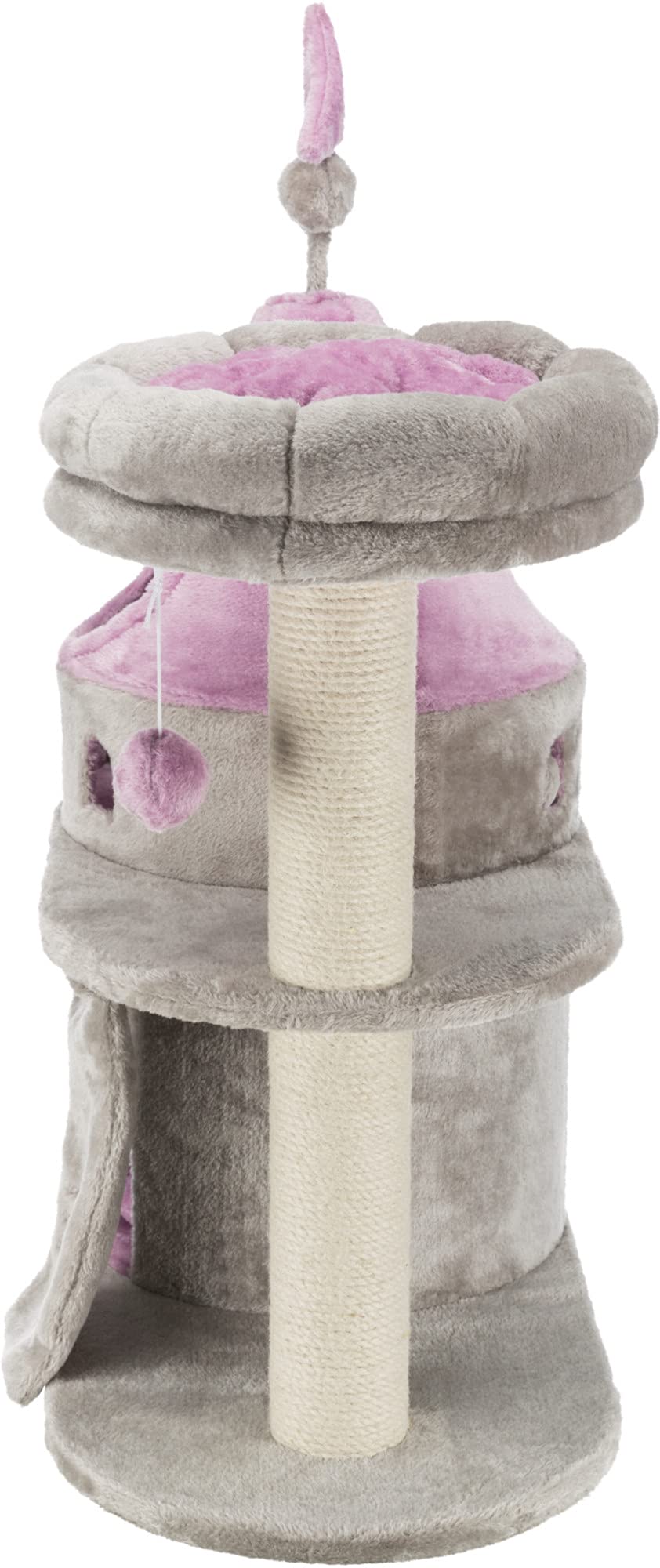 TRIXIE My Kitty Darling Castle Condo, Scratching Post, Cat Tree, Pom Pom, Crinkle Toy | Gray