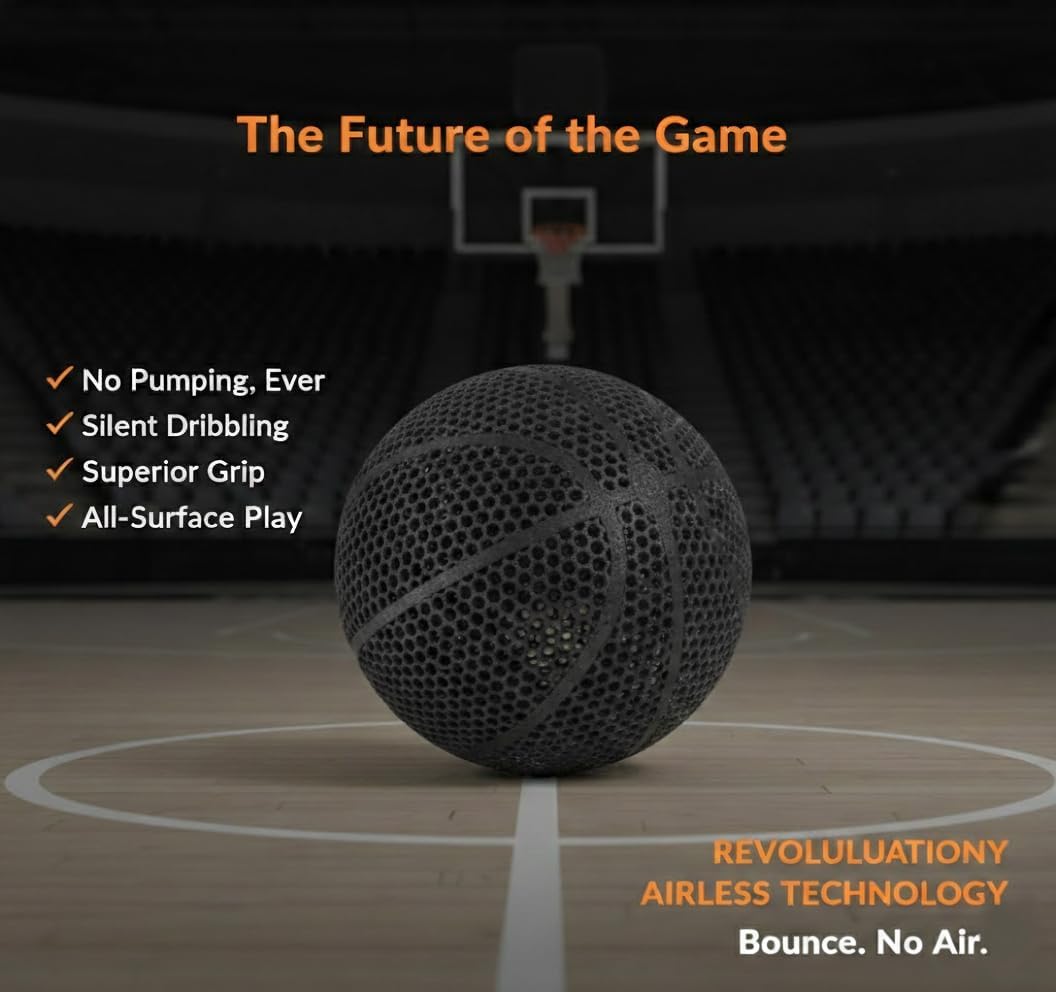 Airless Basketball Regulation Size 7 Size 4– 3D Printed Silent Basketball for Indoor Training – Quiet Dribbling No Inflation Needed – High Grip for Home Play