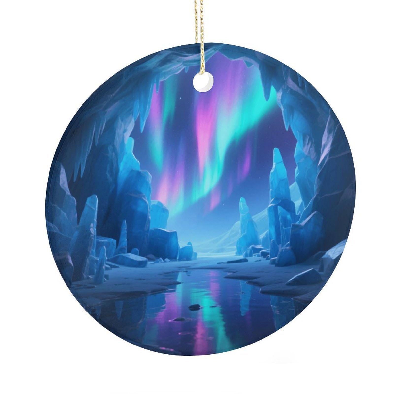 Fekiloot Style Ice Cave Wonders Christmas Ornaments 2.9 Inch Round Ceramic Ornament Keepsake Thank You Gifts For Office, Room, Home - Holiday Present Ideas