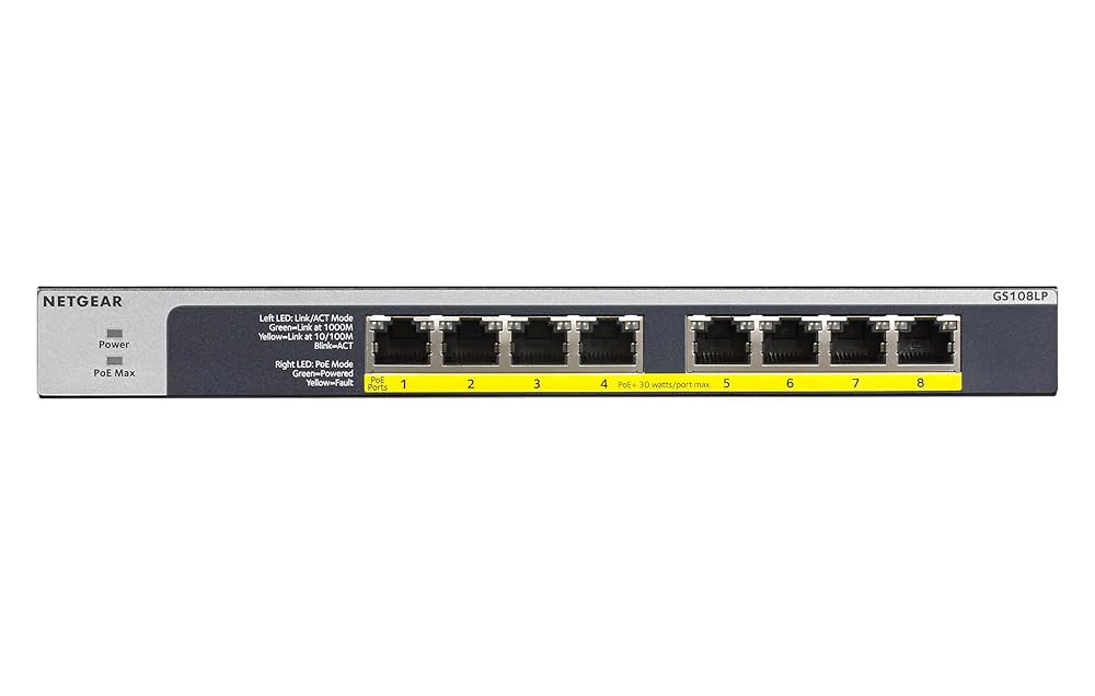 NETGEAR 8ポート Gigabit PoE+ スイッチ NETGEAR 8-Port Gigabit Ethernet Unmanaged PoE Switch