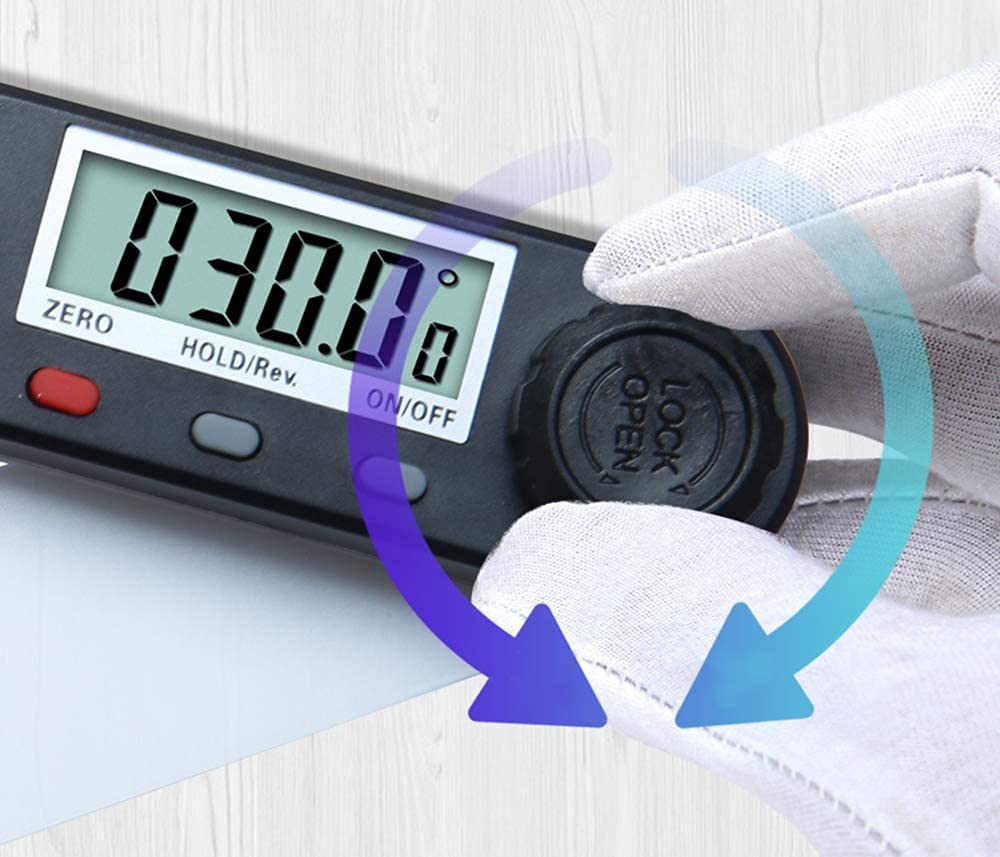 WJJ Righello dell'angolo Digitale da 0-200mm con Display LCD, Finder Angolo in Acciaio Inox 0-360 Gradi, metrica e Imperiale Inclinometro Goniometro Righello