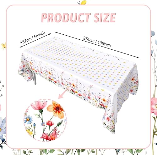 Miniatura 2 de 3 manteles de plástico con diseño floral de primavera, diseño de mariposas silvestres desechables para decoración del hogar, verano, primavera,