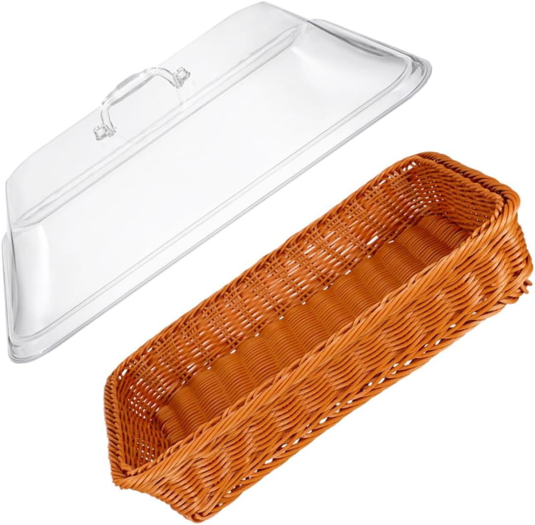 Woven Rattan Bread Basket with Lid Multipurpose Handwoven Storage Basket 40x30x15 Cm Covered Fruit and Food for Kitchen and Dining Table
