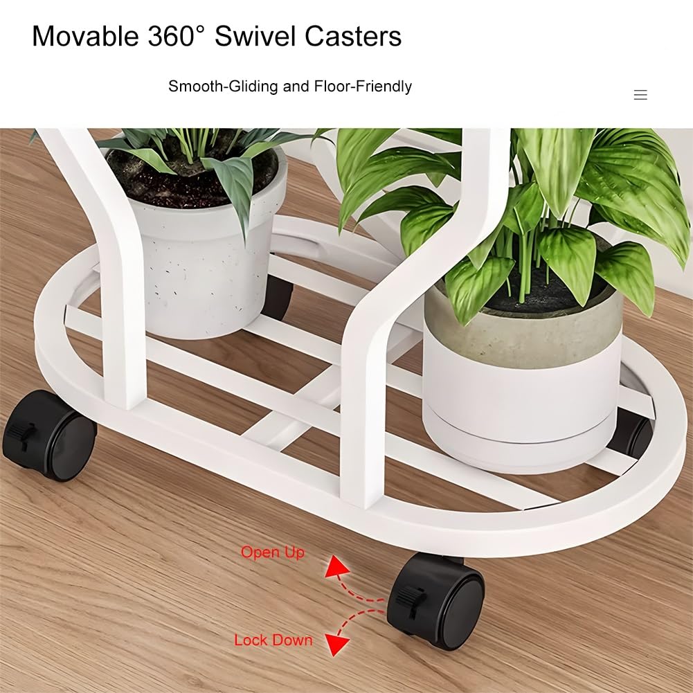 LXHELIVERY Support pour Plantes D'intérieur en Métal sur roulettes – Présentoir pour Pots De Fleurs Et Plantes Multiples, pour Chambre, Salon, Balcon Et Jardin(Blanc)