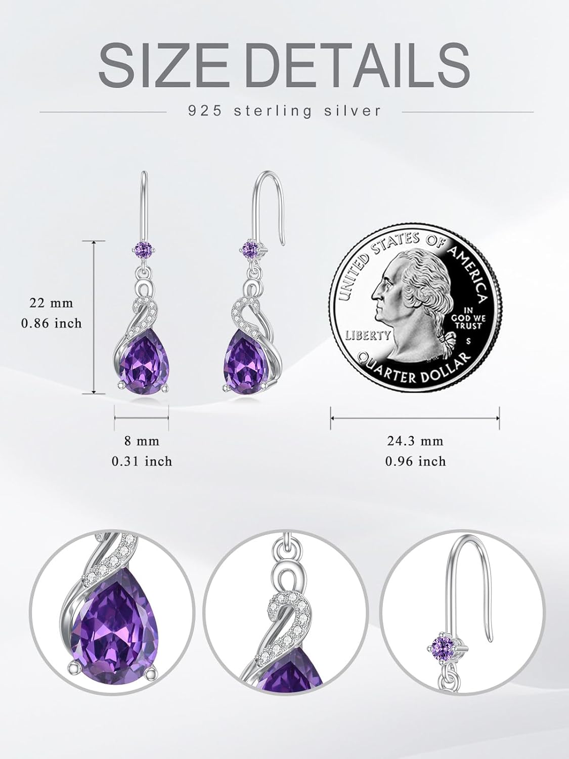 Seiyang Birthstone Dangle Drop Earrings 925 Sterling Silver Teardrop Birthstone Hook Earrings Birthday Jewelry Gifts for Women