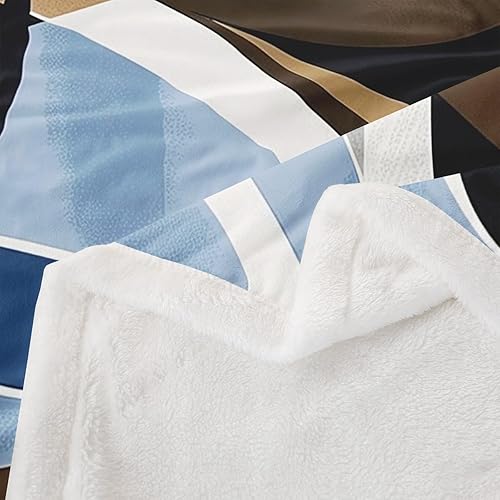 Miniatura 3 de Erosebridal Geometric Abstract Fleece Throw Blanket 40"x50" - Ultra-Soft for Couch Sofa Bed,Brown Black Blue White Sherpa Blanket,Circles Wavy Lines