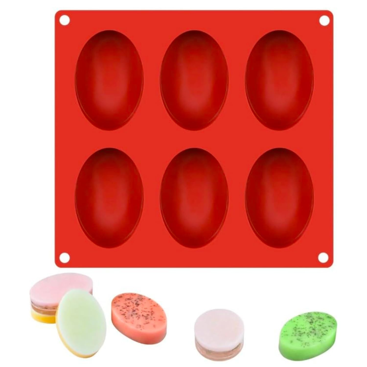6 Cavities Silicone Soap Molds,Homemade Soap Making Chocolate Baking Molds (Oval Patten Silicone Mold) (Pack of 1, Red Color)-image-39