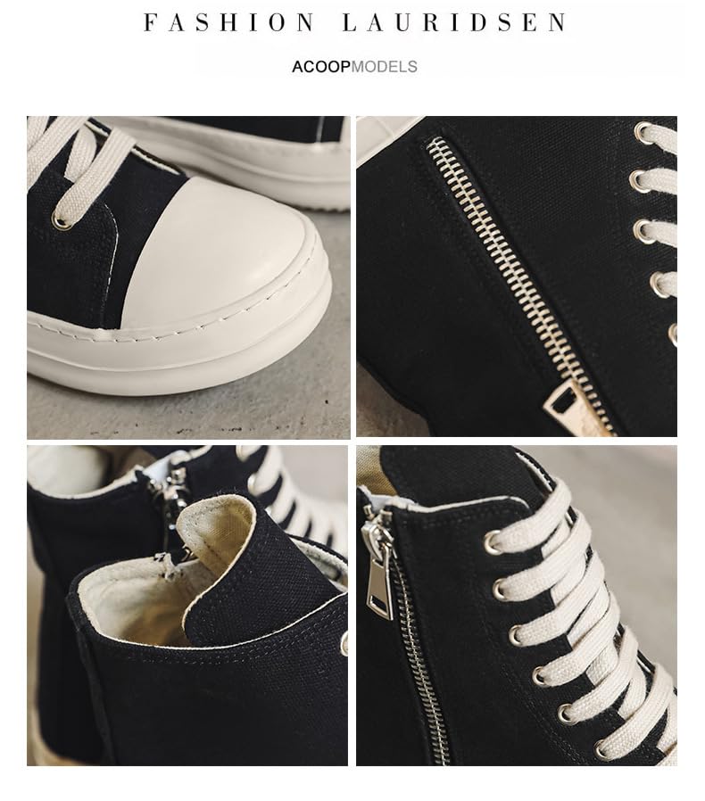 Women's High Top Sneakers Lace Up Canvas Shoes with Thick Soles and Zipper, Fashionable Walking Shoes Fashion Sneakers4
