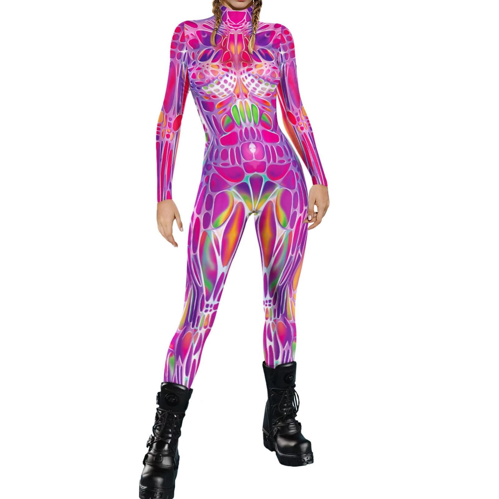 Women's Robot 3D Print Full Body Bodysuit with Back Zip for Halloween Costume Party, Costume Women's Robot Cosplay Catsuit Jumpsuit Bone Suit Carnival Cómodo