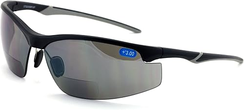 V.W.E. Bifocal - Anteojos de seguridad protectores de alto rendimiento con luz de espejo tintado bifocal, para lectura, lentes de sol (negro mate,