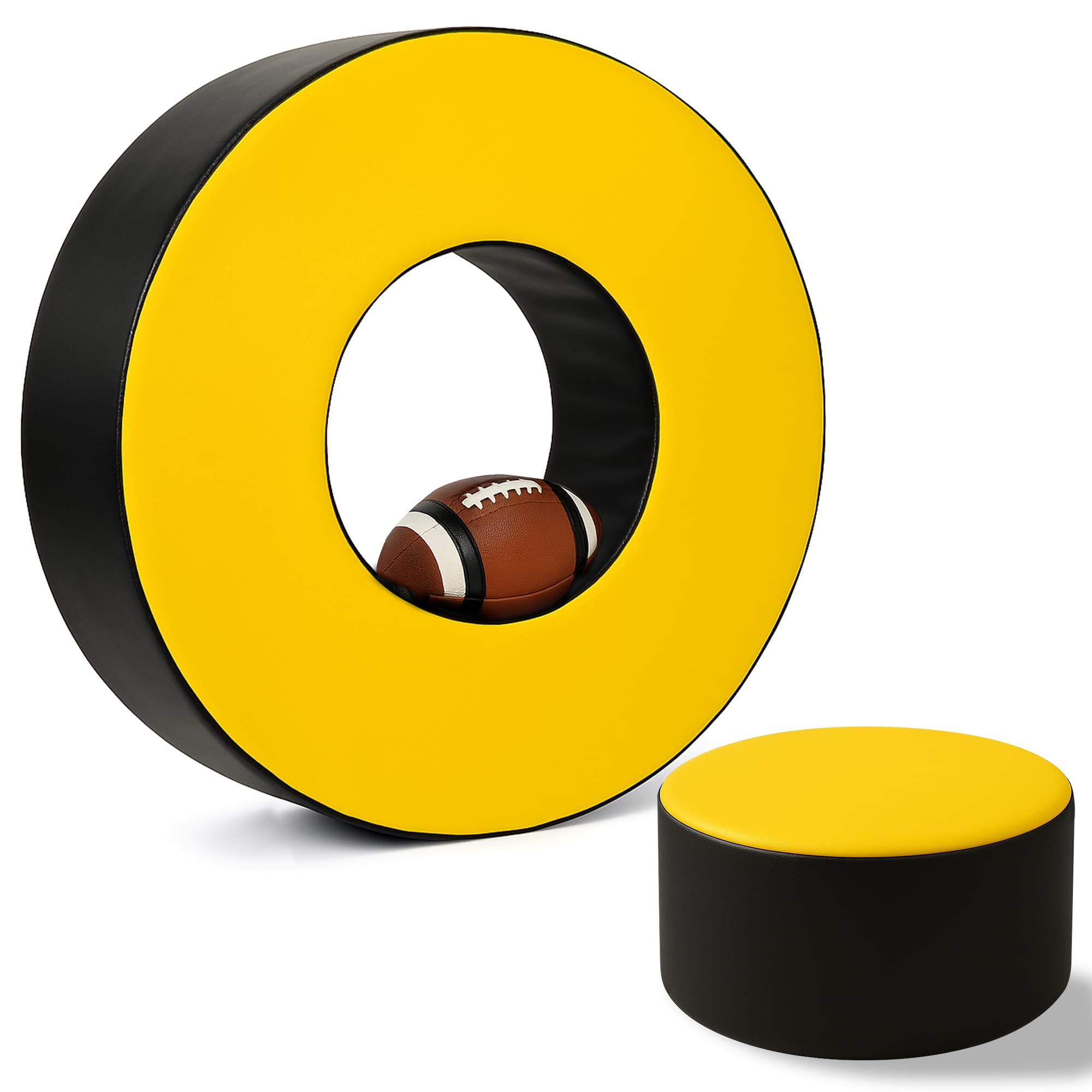 View 1 of ***Parts only*** Tackle Wheel and Round Cushion Pad – Durable PU Leather Tackle Dummy with High-Density Foam & Side Strap for Football Youth, Adult Training, Agility & Contact Practice