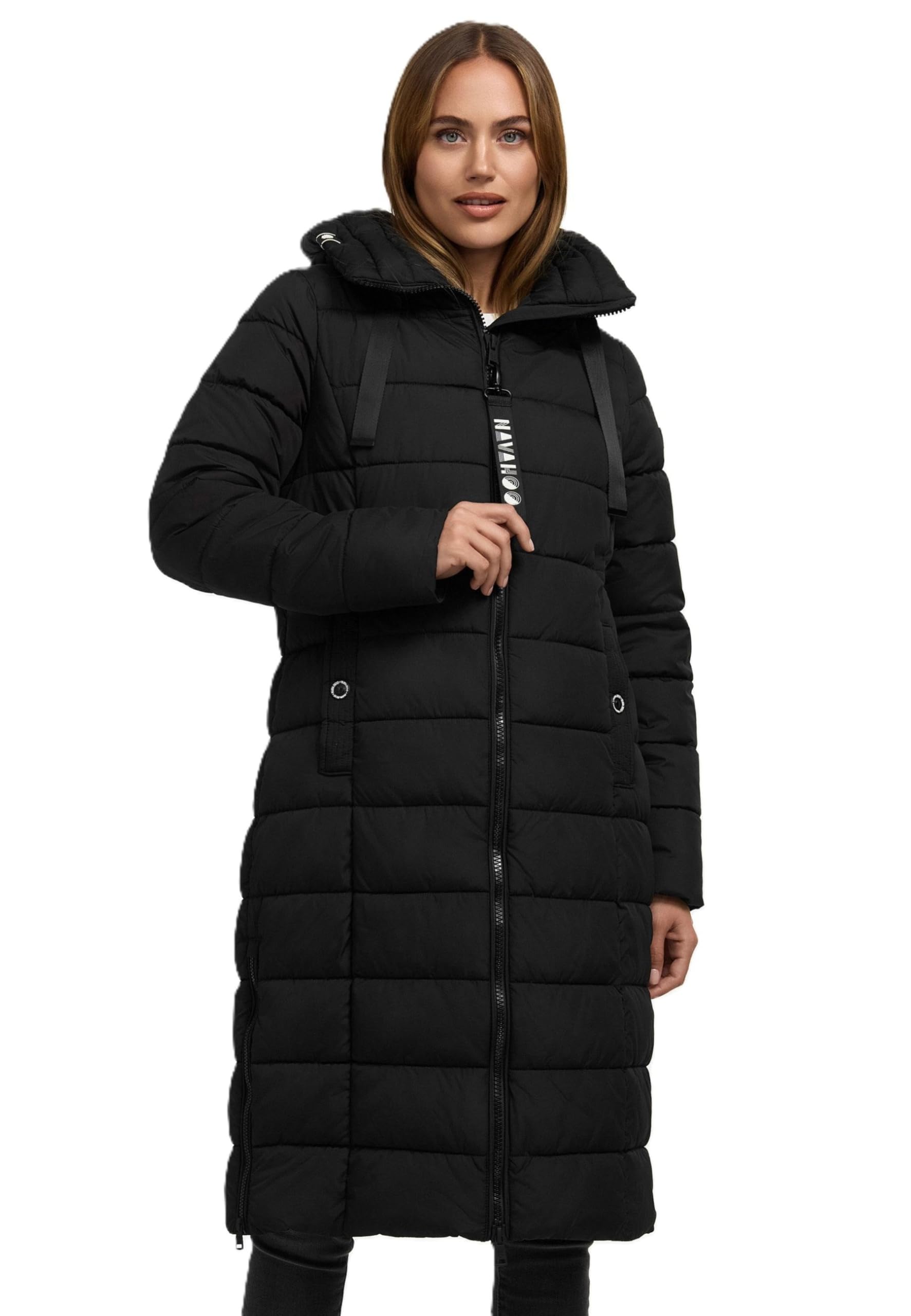 Navahoo Damen Winterjacke (XS-3XL) - Wind- & Wasserabweisend, große Kapuze, seitliche Gehschlitze, Steppmantel, Warme Jacke Frauen - N036