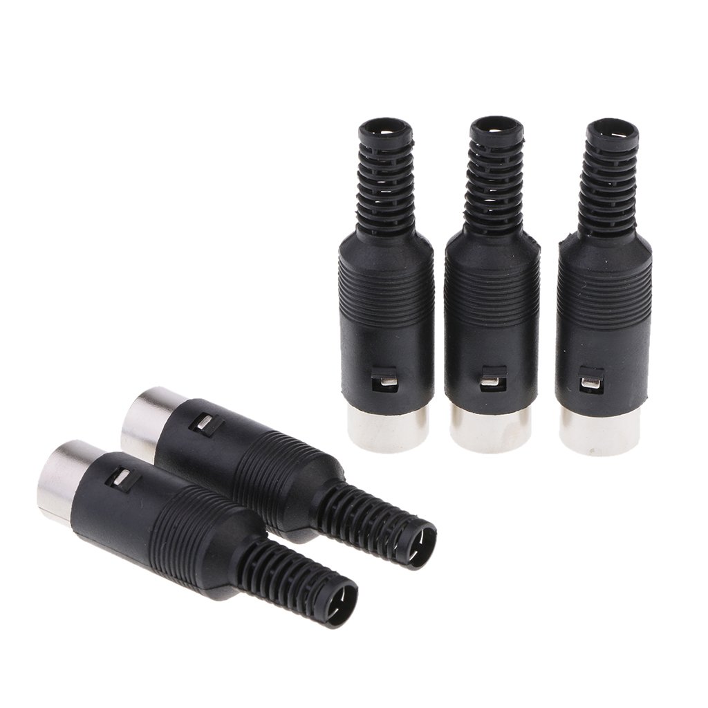 5 Connettori Maschio DIN A 5 Pin Con Manico In Plastica Nera - Per Audio E Video, Microfono E Altoparlanti