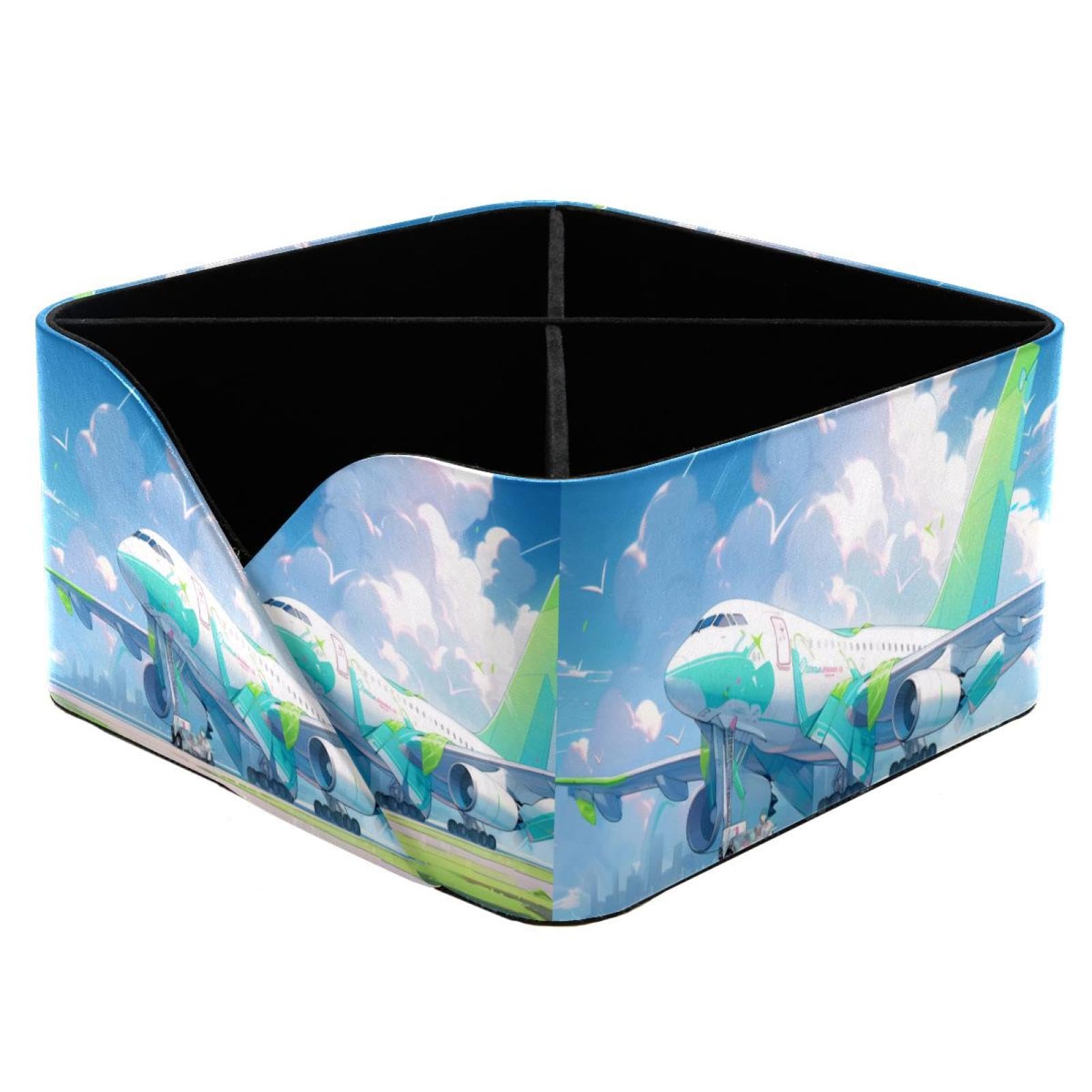 Organiseur de bureau vert motif avion avec 2 compartiments pour papeterie enfant