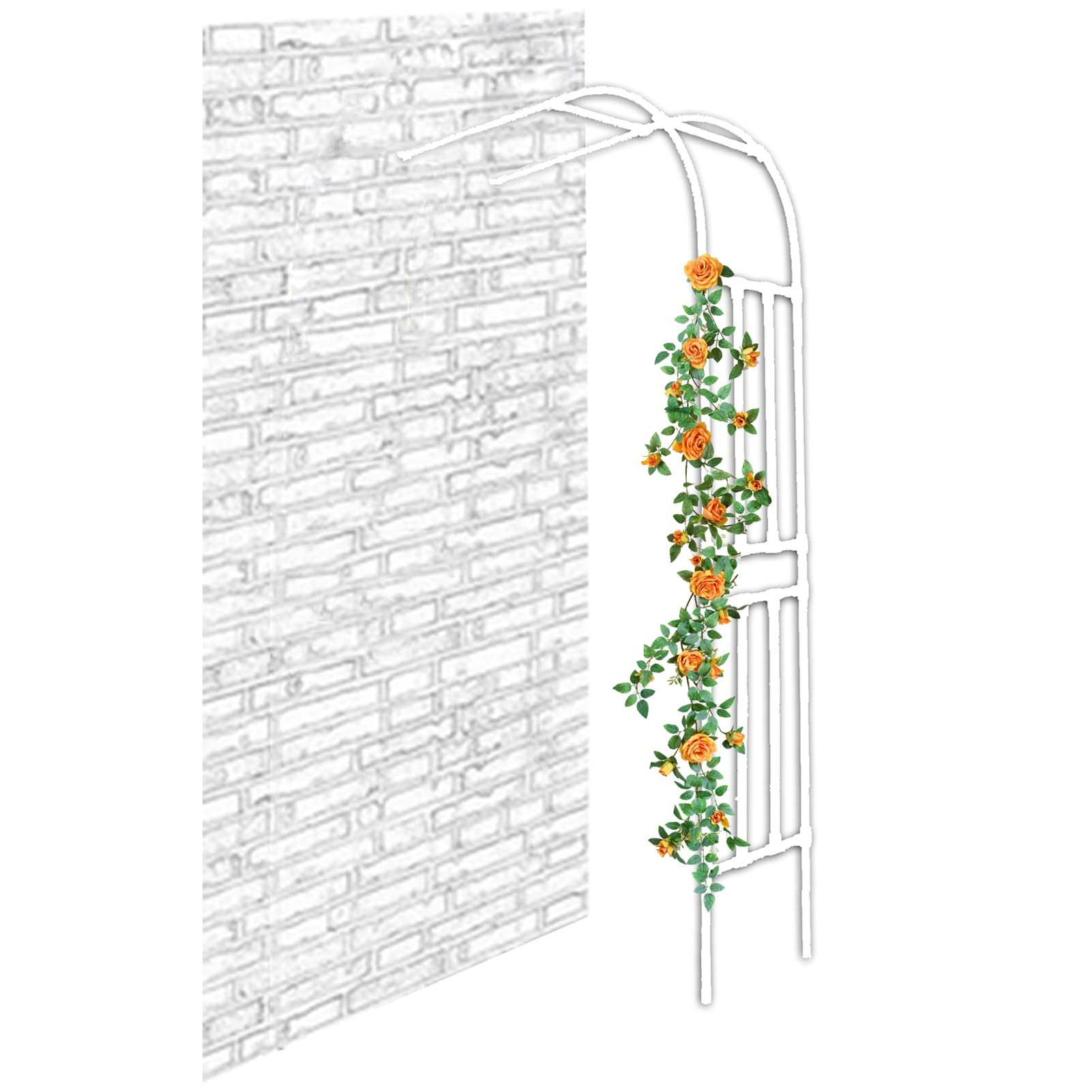 Arco de jardín de rosas de medio arco, enrejado de metal de media pared lateral, pérgola resistente a la intemperie, arco de boda para decoración de patio trasero (blanco, 2,4 x 2,4 x 0,4 m)